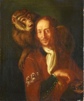 Man with Monkey ca. 1700 by Unknown Artist Neapolitan  Staatliche Kunstsammlungen Dresden Gal Nr 469